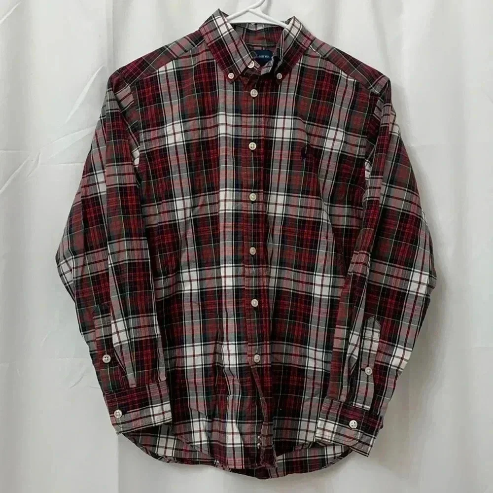 Boys‎ Ralph Lauren Long Sleeve Plaid Button Down Collar Shirt Size M(12-14) EUC
